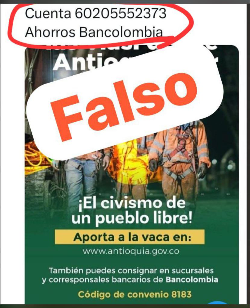 Gobernador de Antioquia denunció falsa cuenta en la que piden dineros para la “vaca”